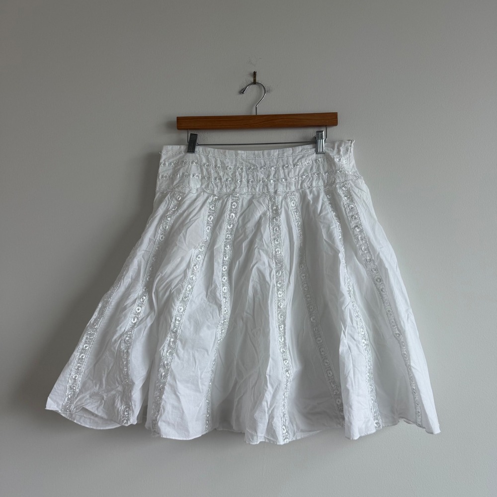 Vintage White Cotton Lace Midi Skirt Size 12